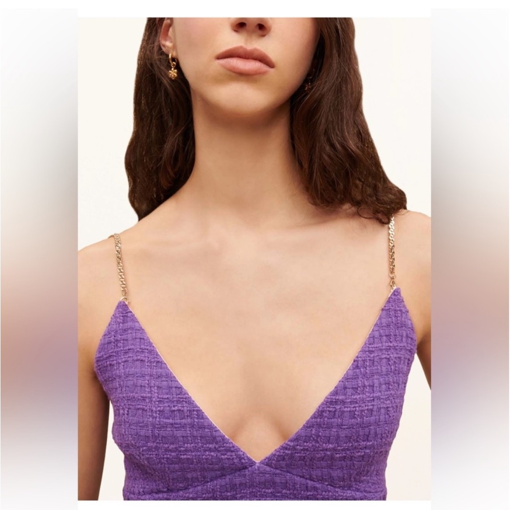 NWT Maje Lapraia Adjustable Chain Strap Purple Tweed Crop Top - Picture 6 of 12